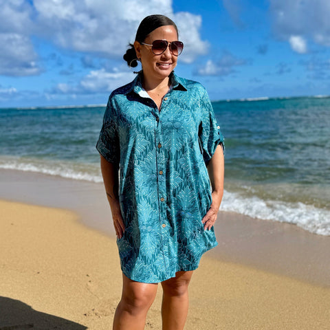 Born Hawaii Womens QUILTED POLO DRESS TEAL