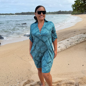 Born Hawaii Womens QUILTED POLO DRESS TEAL