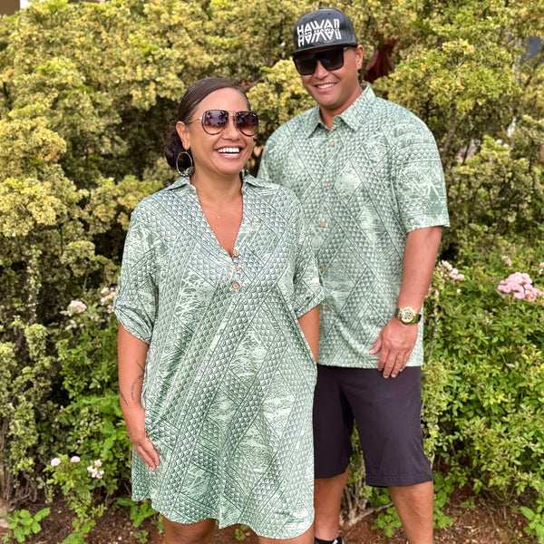 Born Hawaii Womens TAPA POLO DRESS GREEN