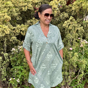 Born Hawaii Womens TAPA POLO DRESS GREEN