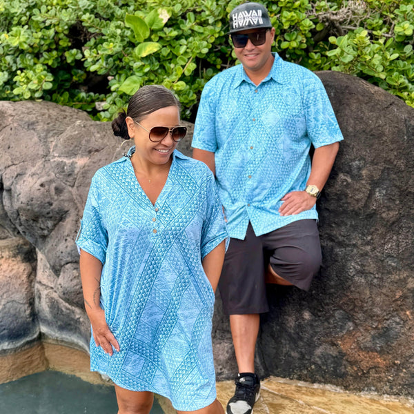 Born Hawaii Womens TAPA POLO DRESS TEAL