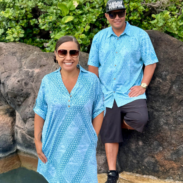 Born Hawaii Womens TAPA POLO DRESS TEAL
