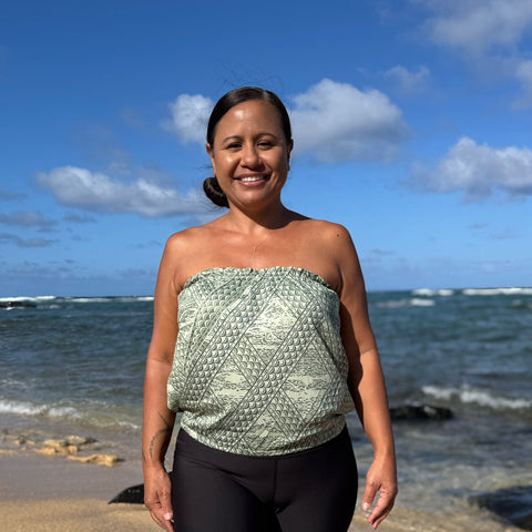 Born Hawaii Womens TAPA STRAPLESS TOP GREEN