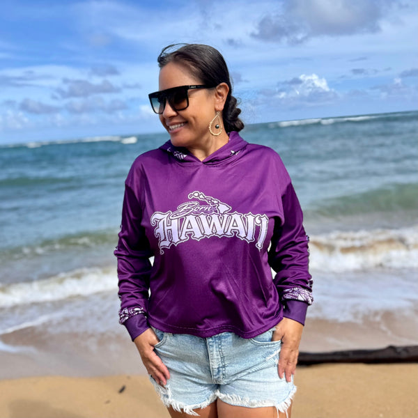 Born Hawaii Womens ULULAKA CROP HOODED WARMUP PURPLE