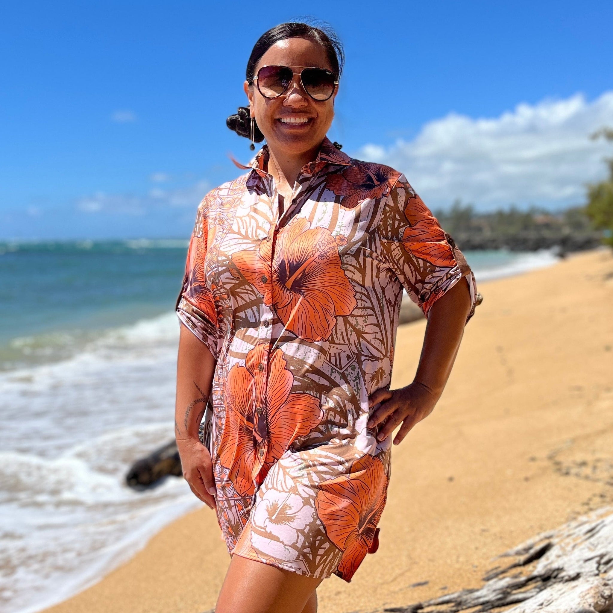 Born Hawaii Womens VINTAGE BUTTON SHIRTDRESS ORANGE