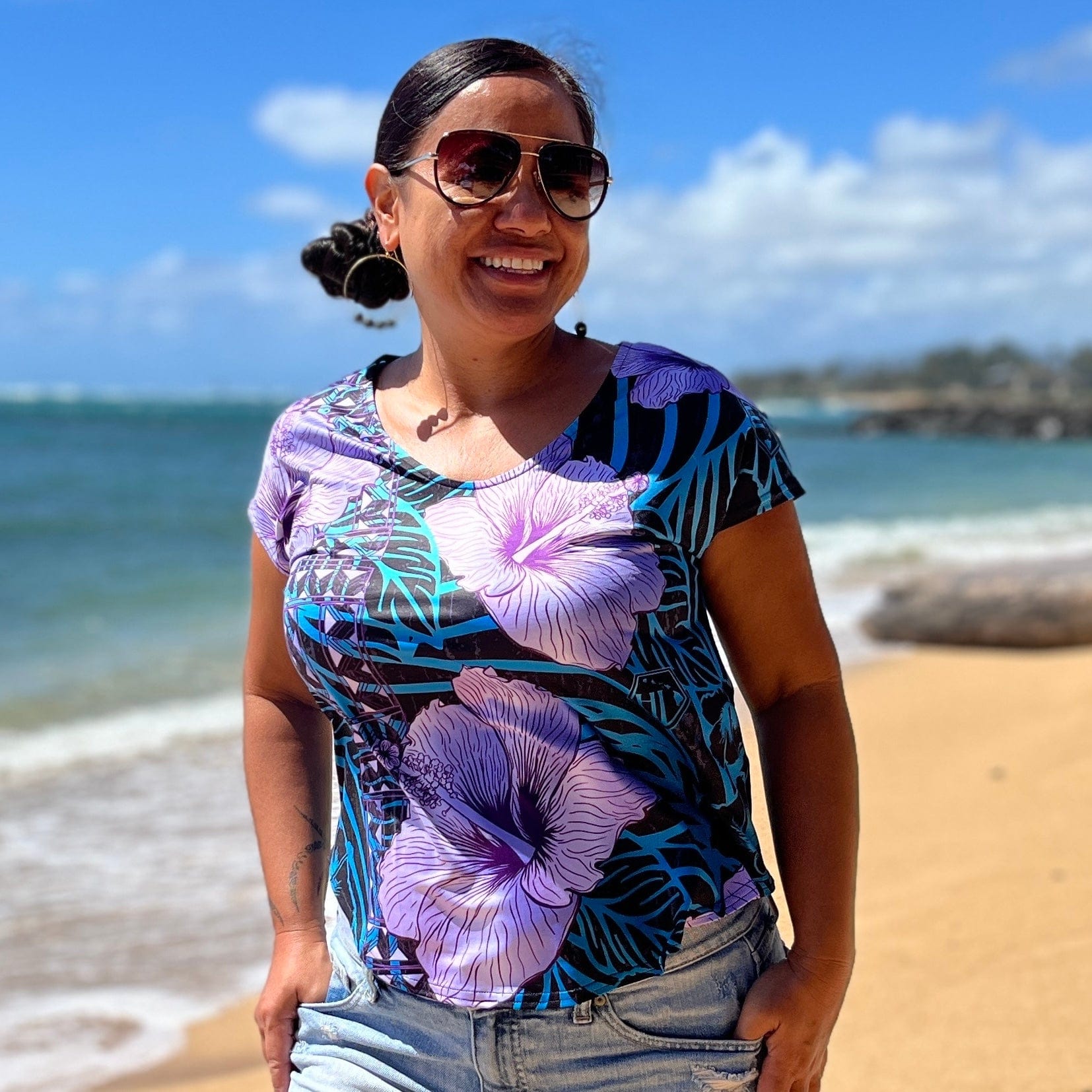 Born Hawaii Womens VINTAGE CAPSLEEVE TOP PURPLE