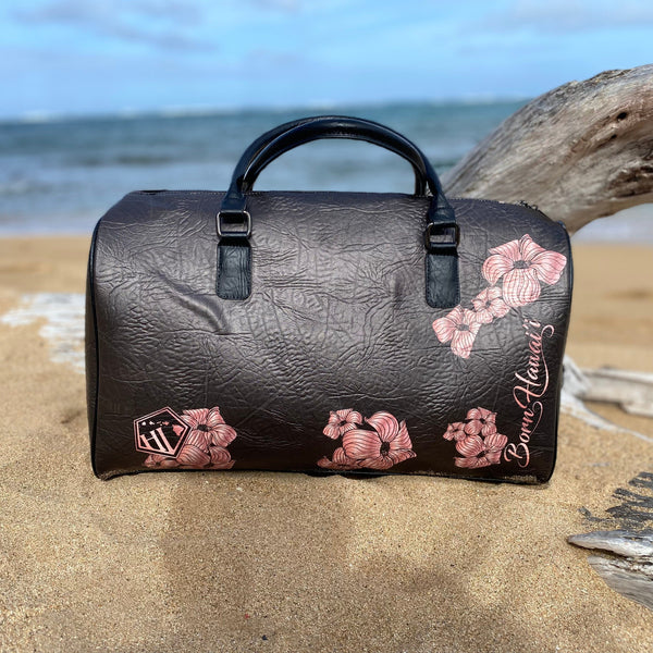 Born Hawaii Accessories PUAKENIKENI LEATHER DUFFEL BAG BLACK ROSE