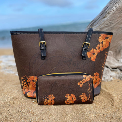 Born Hawaii Accessories PUAKENIKENI TOTE BAG/WALLET SET BROWN ORANGE