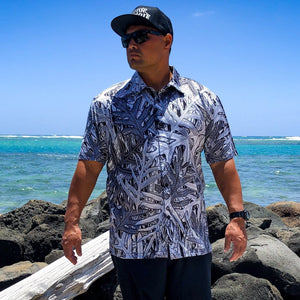 Born Hawaii Aloha Shirt BLACK AND WHITE LAUAE ALOHA SHIRT