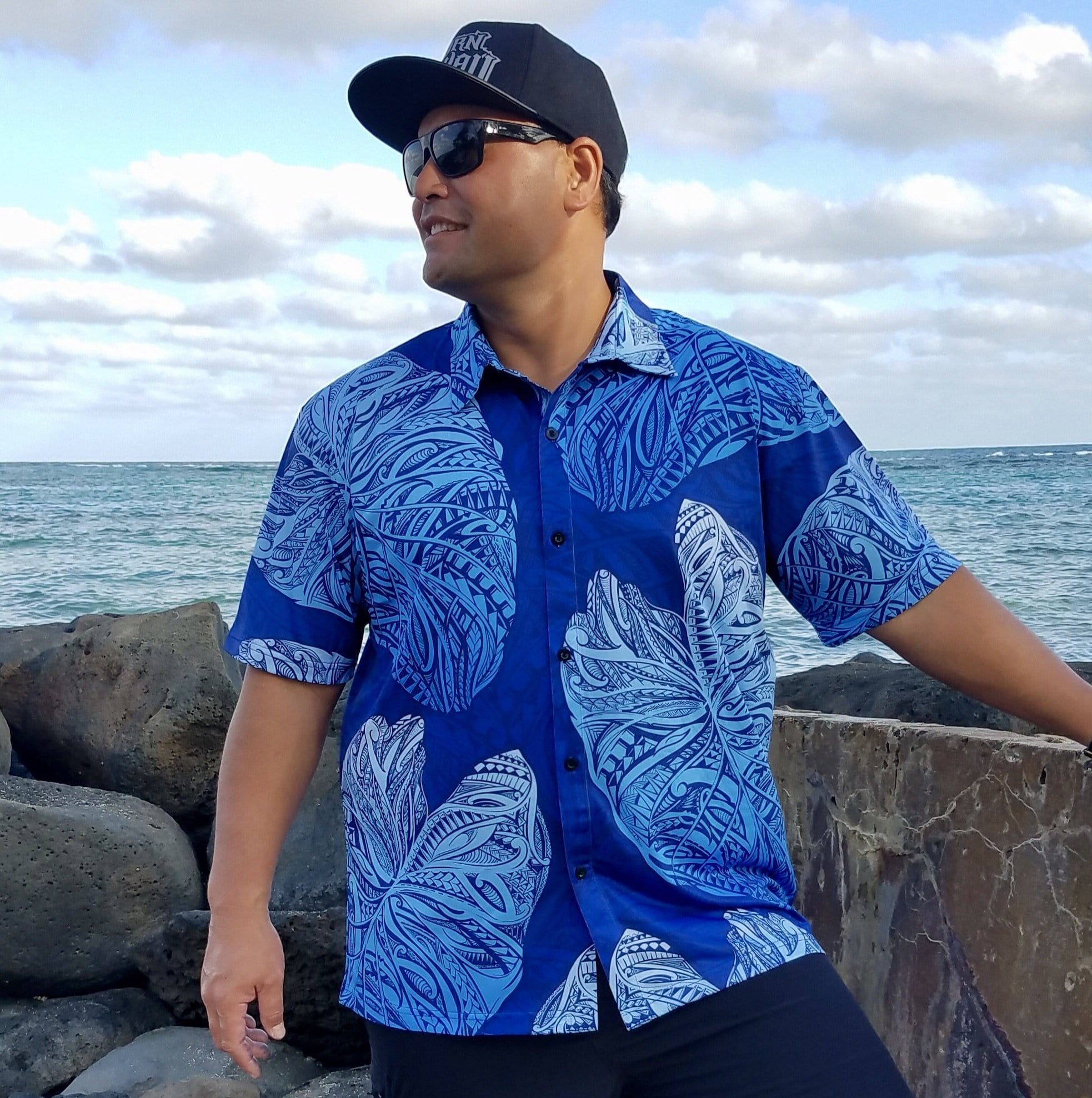 Born Hawaii Aloha Shirt BLUE ON BLUE KALO ALOHA SHIRT