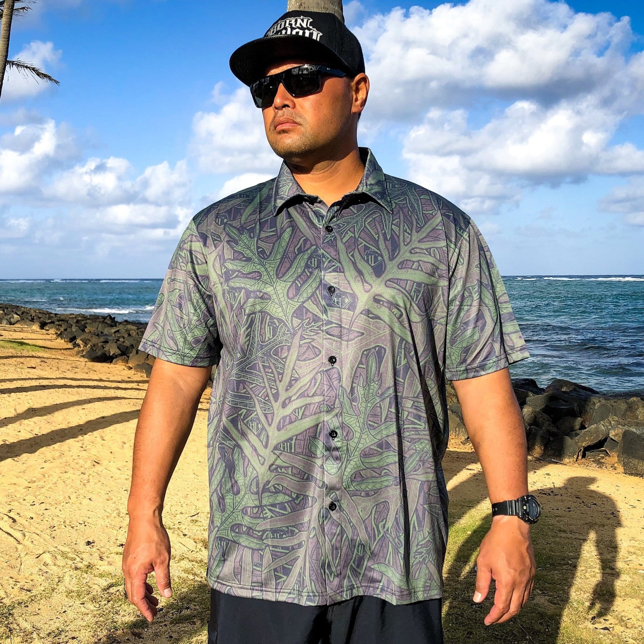 Born Hawaii Aloha Shirt CAMO LAUAE ALOHA SHIRT