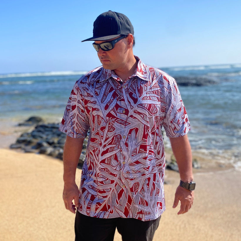 Born Hawaii Tapa Aloha Shirt White 2x