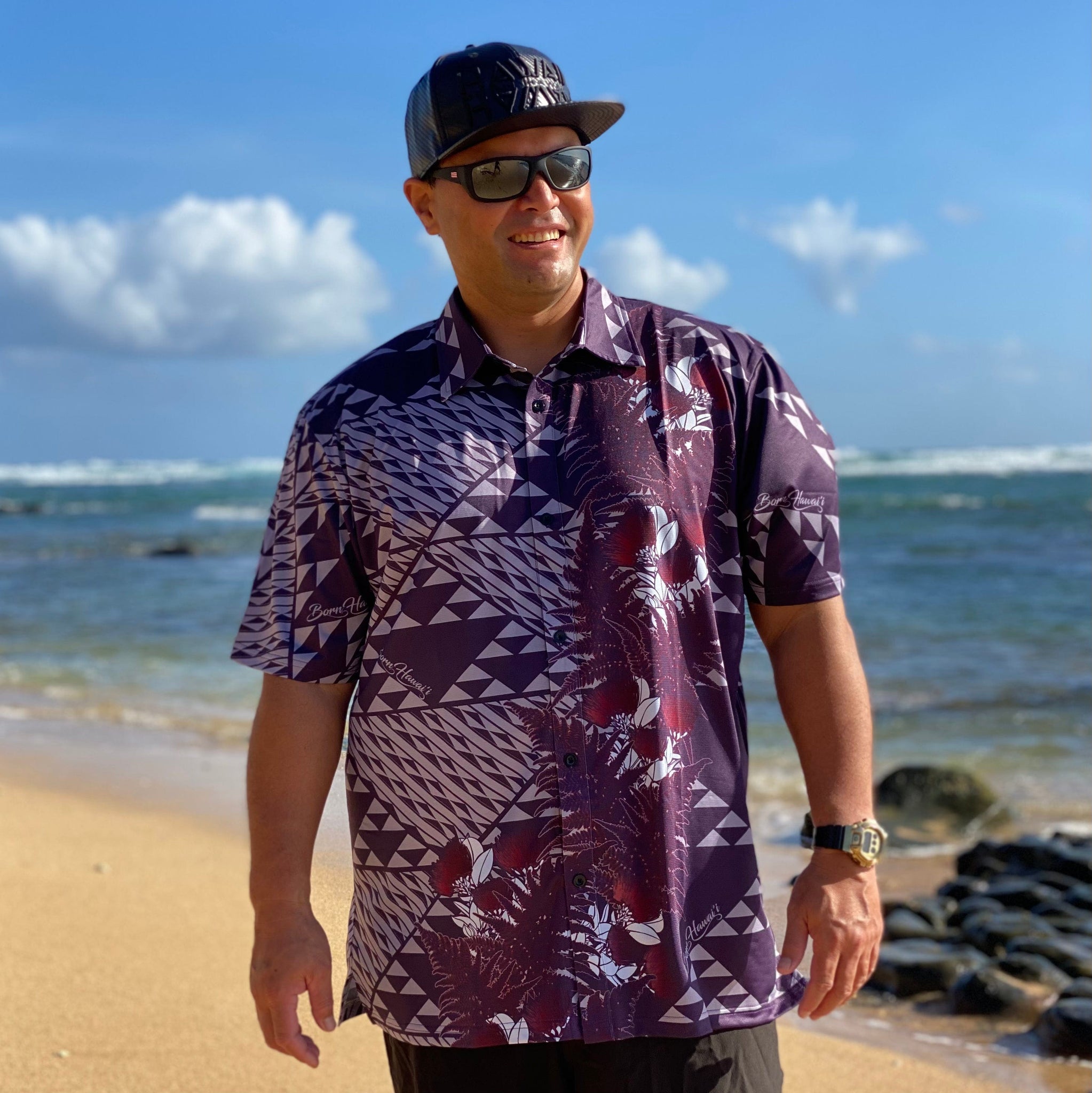 Born Hawaii Aloha Shirt PAPAHI ALOHA SHIRT PURPLE