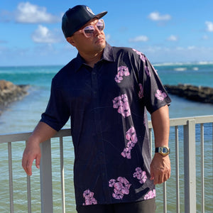 Born Hawaii Aloha Shirt PUAKENIKENI ALOHA SHIRT BLK ROSE