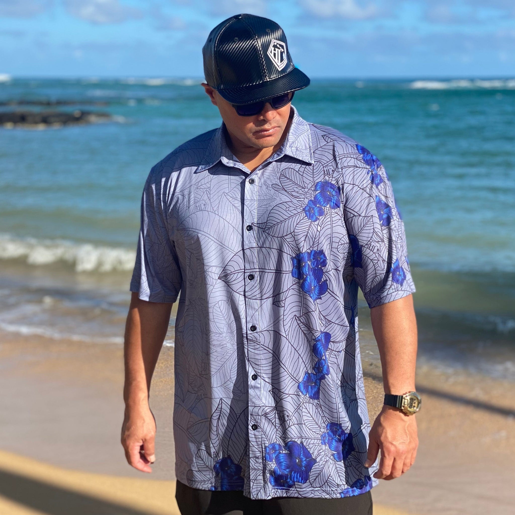 Born Hawaii Aloha Shirt PUAKENIKENI ALOHA SHIRT GRY BLUE