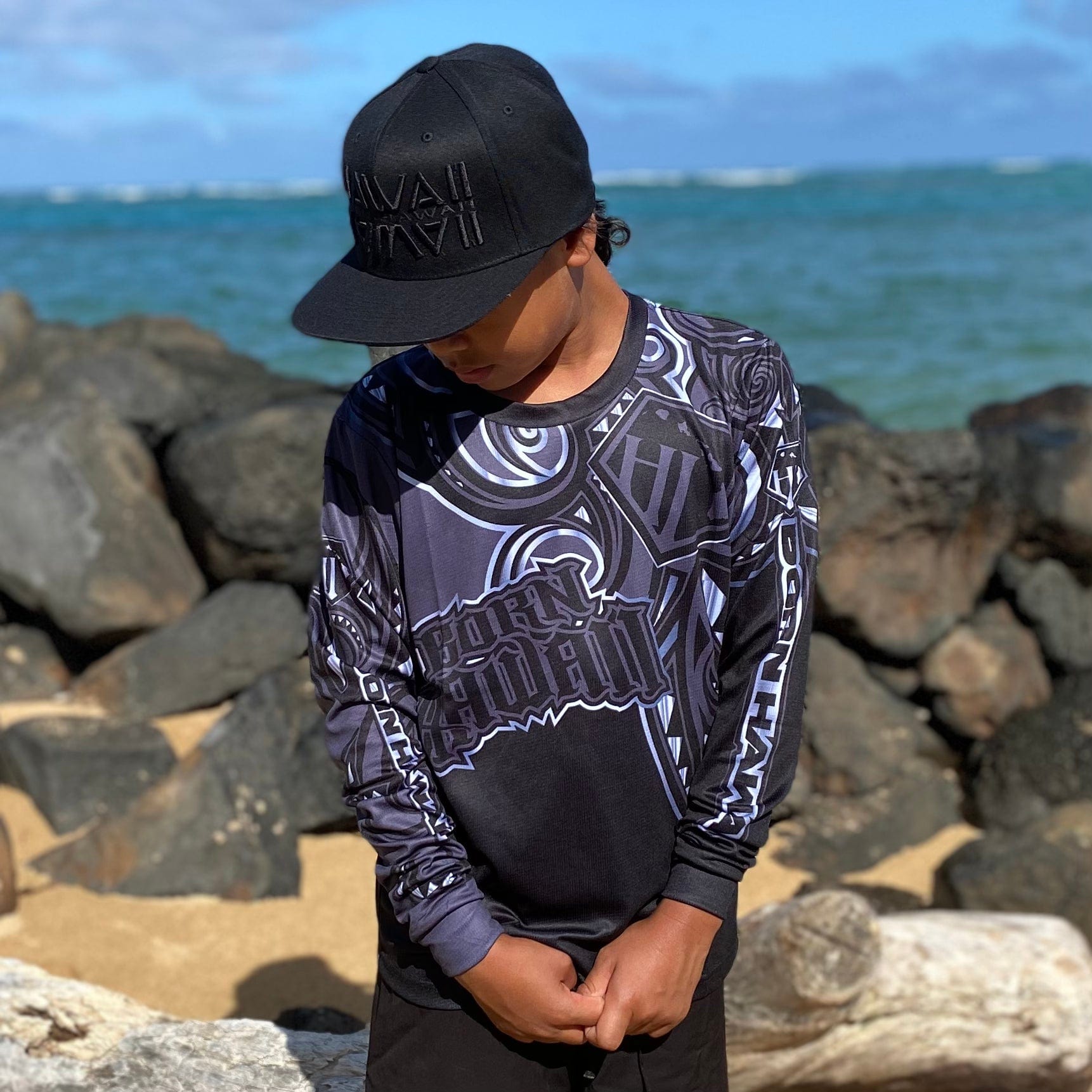 Born Hawaii KIDS YOUTH KAINO LONGSLEEVE BLACK GREY