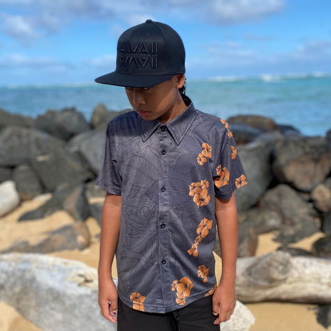 Born Hawaii KIDS YOUTH PUAKENIKENI ALOHA SHIRT BRN ORANGE