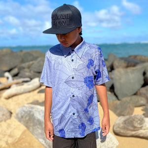 Born Hawaii KIDS YOUTH PUAKENIKENI ALOHA SHIRT GRY BLUE