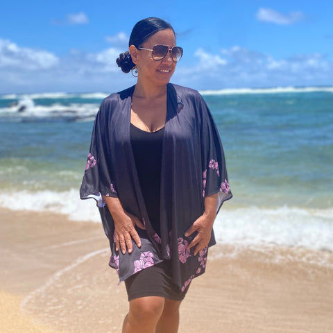 Born Hawaii Womens PUAKENIKENI KIMONO BLACK ROSE