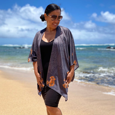 Born Hawaii Womens PUAKENIKENI KIMONO BROWN ORANGE