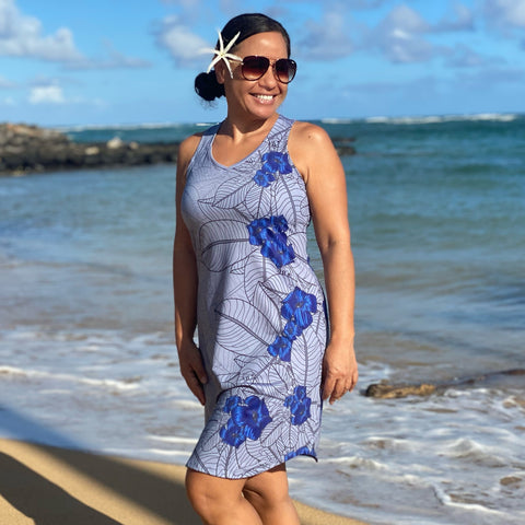 Born Hawaii Womens PUAKENIKENI RAZORBACK DRESS GREY BLUE