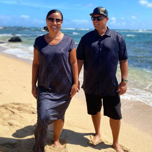 Born Hawaii Womens TAPA MAXI DRESS BLACK