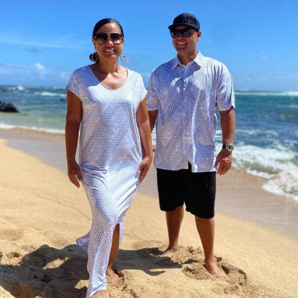 Born Hawaii Womens TAPA MAXI DRESS WHITE