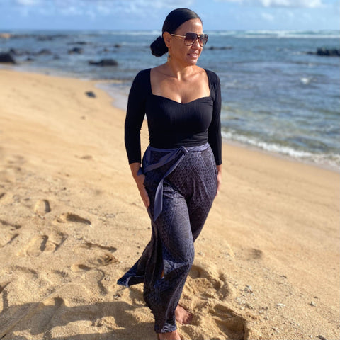 Born Hawaii Womens TAPA PALAZZO PANTS BLACK